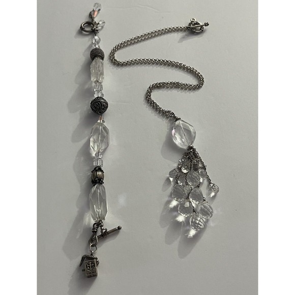 STERLING SILVER Crystal Rock NECKLACE 23” W/Bracelet 7.5” Set - Picture 15 of 16